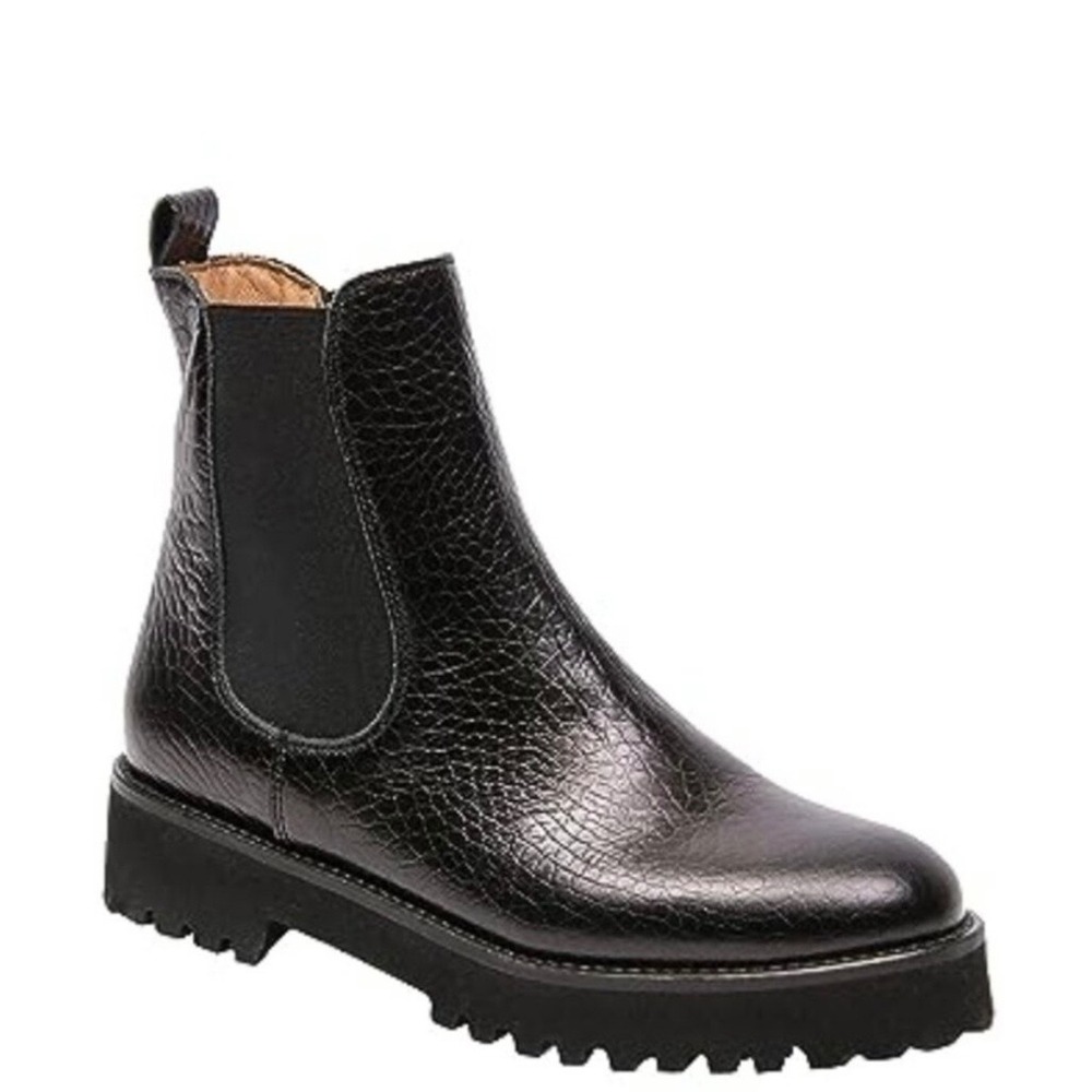 Andre Assous Peggy-A Black Croc Embossed Leather Chelsea Lug Boots Womens 10 NIB